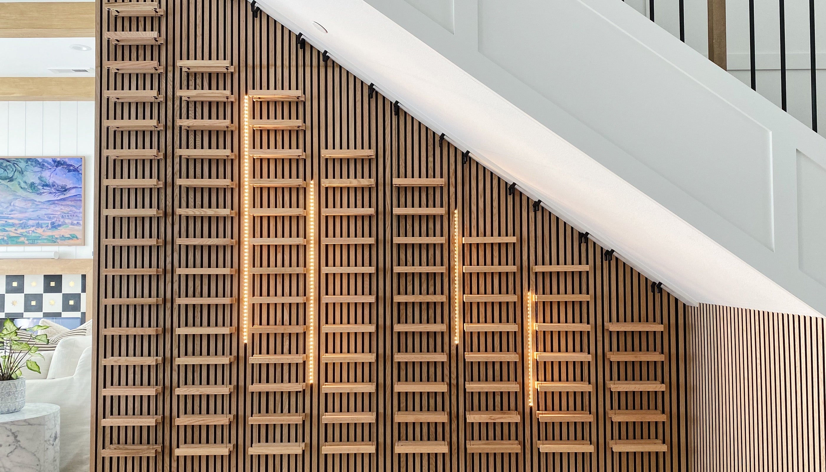ceiling to floor suspended cable wine system