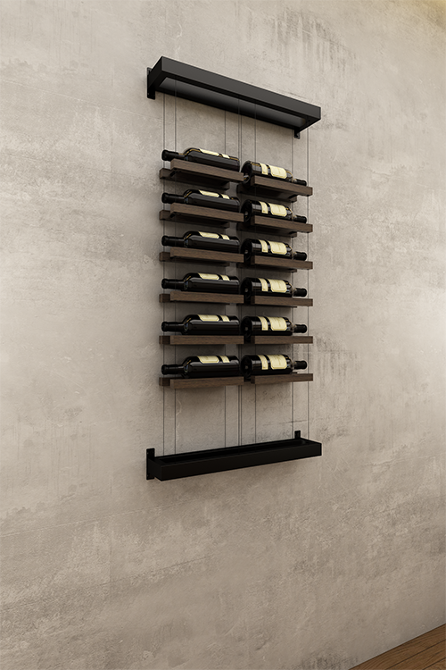 Double column above counter BUOYANT® wine cable wine rack with top and bottom wall mount