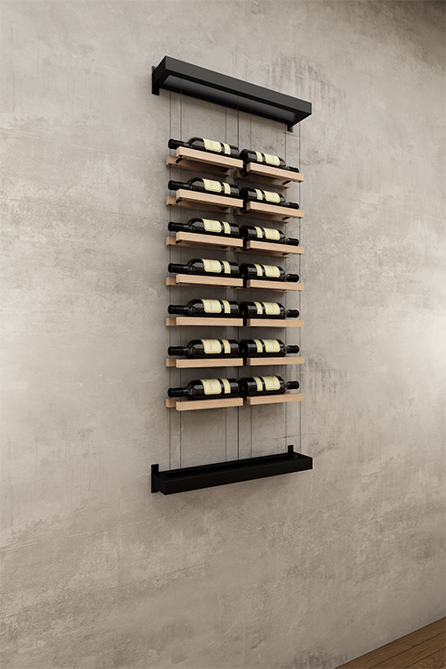 Double column above counter BUOYANT® wine cable wine rack with top and bottom wall mount