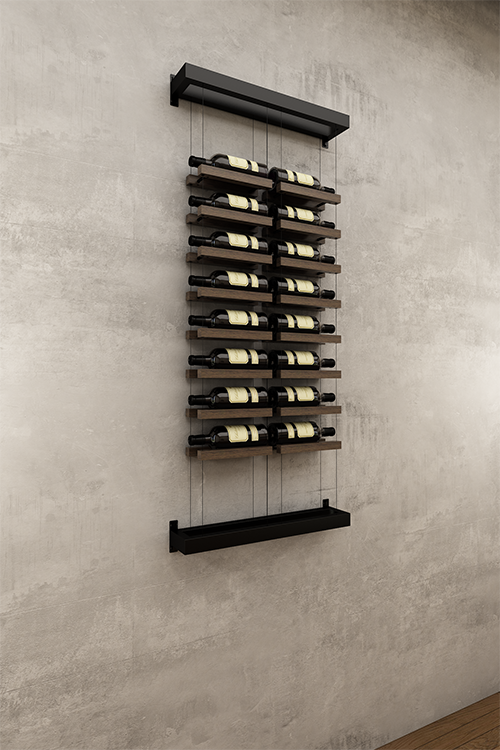 Double column above counter BUOYANT® wine cable wine rack with top and bottom wall mount