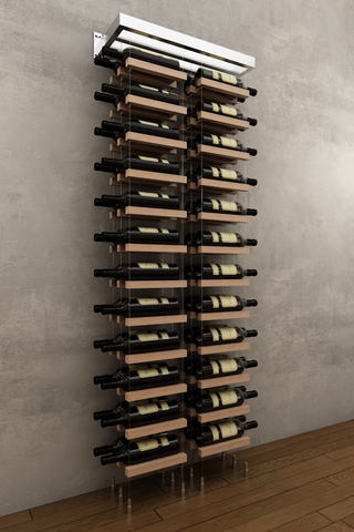 48 bottles double column two bottle deep wall mounted BUOYANT® cable wine rack (chrome hardware)