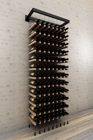 96 bottles eight column cork forward wall mounted BUOYANT® cable wine rack (matte black hardware)