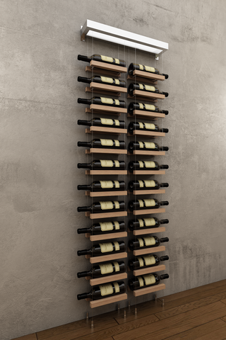 24 bottles double column one bottle deep wall mounted BUOYANT® cable wine rack (chrome hardware)