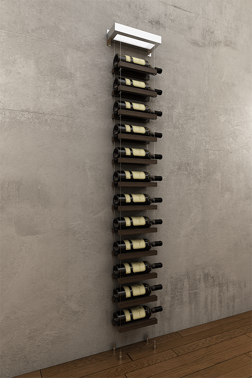 12 bottle single column wall mounted BUOYANT® cable wine rack (chrome hardware)