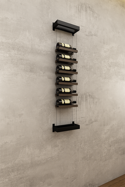 Single column above counter BUOYANT® wine cable wine rack with top and bottom wall mount