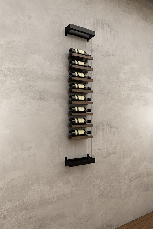 Single column above counter BUOYANT® wine cable wine rack with top and bottom wall mount