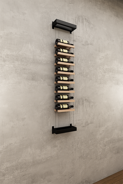 Single column above counter BUOYANT® wine cable wine rack with top and bottom wall mount