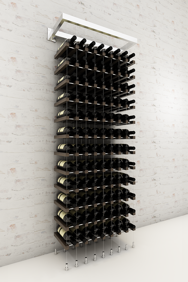 96 bottles eight column cork forward wall mounted BUOYANT® cable wine rack (chrome hardware)